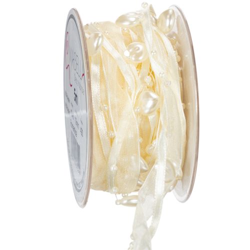 Floristik24 Decoratief lint, crèmekleurig, hartjes, parels, bruiloftsdecoratie, 10 mm, 5 m