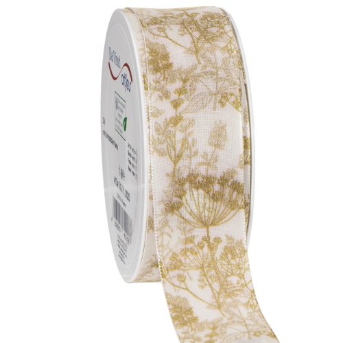 Cadeaulint met plantmotieven, decoratief dillelint, 40 mm breed, 20 m lang