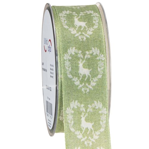 Floristik24 Decoratielint groen hert 40mm 20m