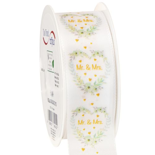 Decoratief lint bruids satijnen lint wit &quot;Mr. &amp; Mrs.&quot; 40mm 15m
