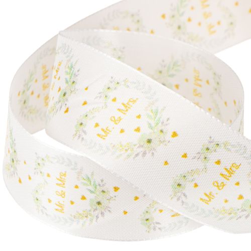 Artikel Decoratief lint bruids satijnen lint wit "Mr. & Mrs." 40mm 15m