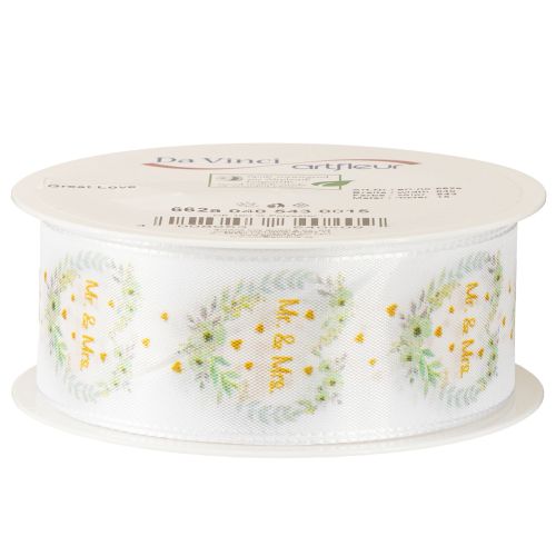 Artikel Decoratief lint bruids satijnen lint wit "Mr. & Mrs." 40mm 15m