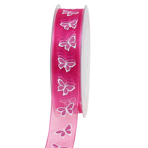 Decoratief lint met vlinder roze 25mm 20m | Floristik24.nl