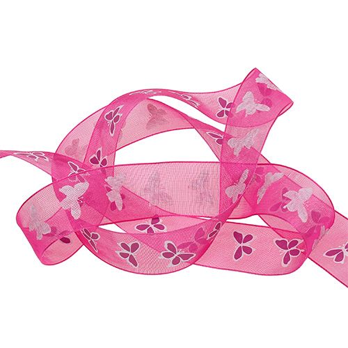 Decoratief lint met vlinder roze 25mm 20m | Floristik24.nl