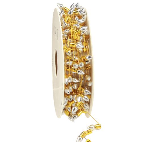 Artikel Decoratief lint kerstlichtketting goud zilver B12mm L5m