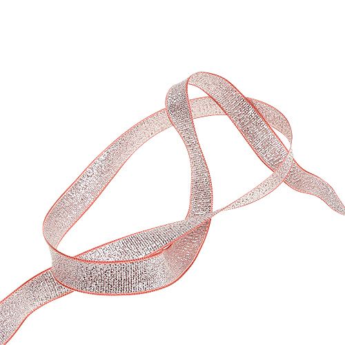 Floristik24 Decoratielint Kerst roze-zilver 15mm 20m