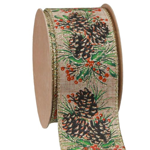 Floristik24 Decoratief lint Kerstkegels breed cadeaulint naturel 60mm 10m