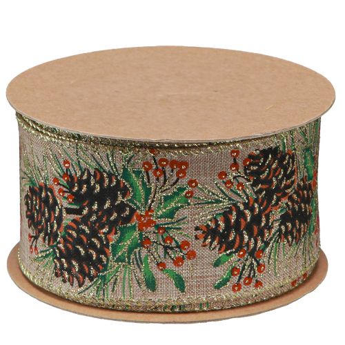 Floristik24 Decoratief lint Kerstkegels breed cadeaulint naturel 60mm 10m