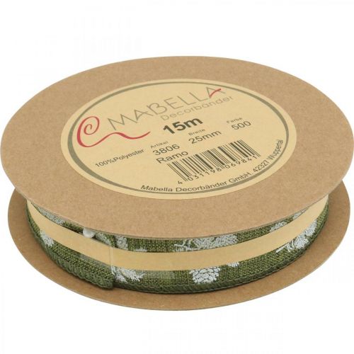 Floristik24 Decoratielint kerstkegels cadeaulint groen 25mm 15m