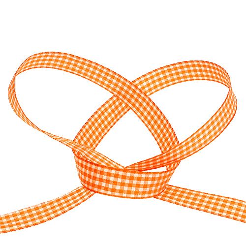 Floristik24 Decoratief lint oranje geruit 1.5cm 20m