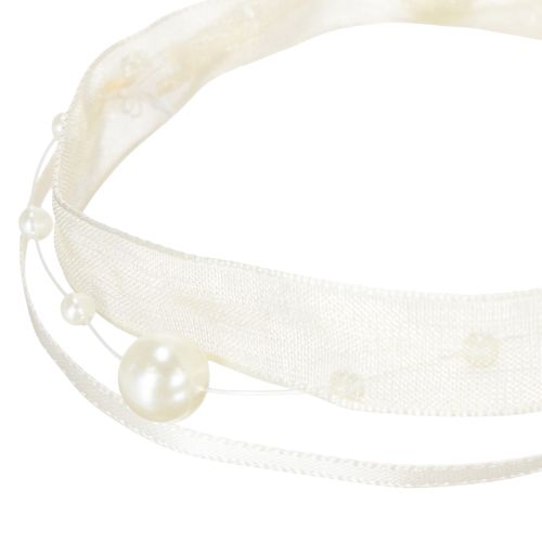 Artikel Decoratief lint met parels, crèmekleurig, 20 mm, 5 m
