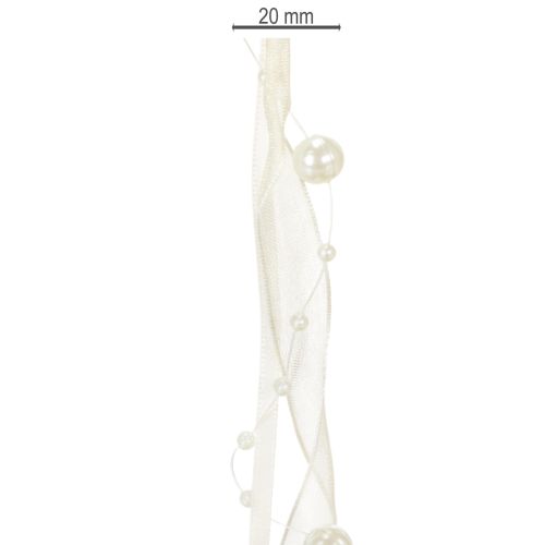 Artikel Decoratief lint met parels, crèmekleurig, 20 mm, 5 m
