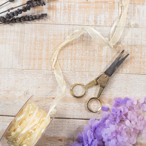 Artikel Decoratief lint met parels, crèmekleurig, 20 mm, 5 m