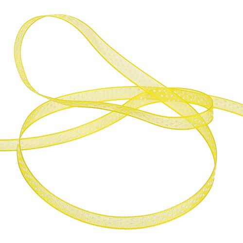 Floristik24 Decoratief lint met stippen geel 7mm 20m