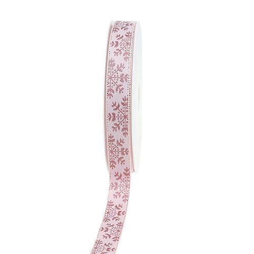 Floristik24 Decoratief lint met sneeuwvlok roze 15mm 15m