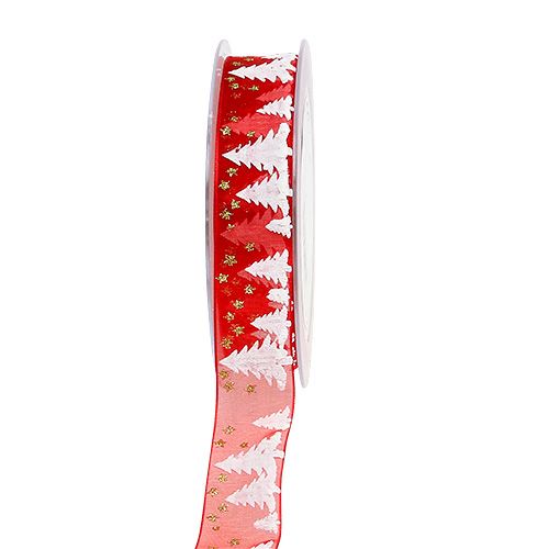 Floristik24 Decoratief lint met bos patroon rood 25mm 20m