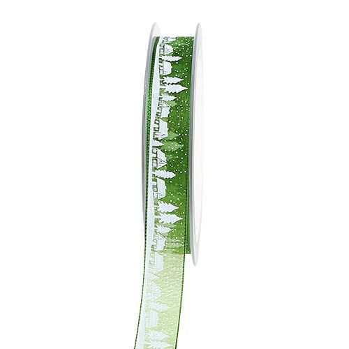 Floristik24 Decoratief lint met wintermotief groen-wit 15mm 20m