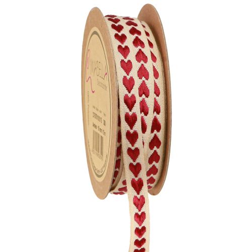 Floristik24 Decoratief lint met rode hartjes cadeaulint beige 10mm 15m
