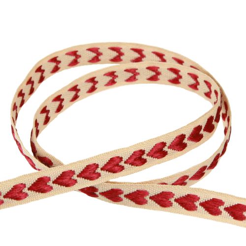 Artikel Decoratief lint met rode hartjes cadeaulint beige 10mm 15m