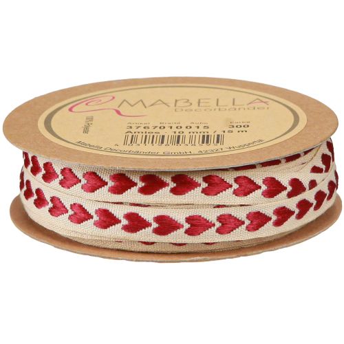 Artikel Decoratief lint met rode hartjes cadeaulint beige 10mm 15m