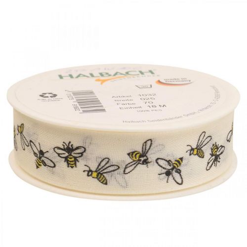 Floristik24 Decoratief lint bijen creme lint 25mm 18m