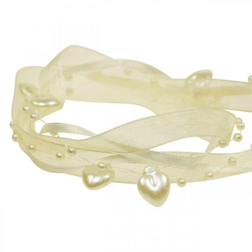 Artikel Decoratieband creme hartjes parels trouwdecoratie 10mm 5m