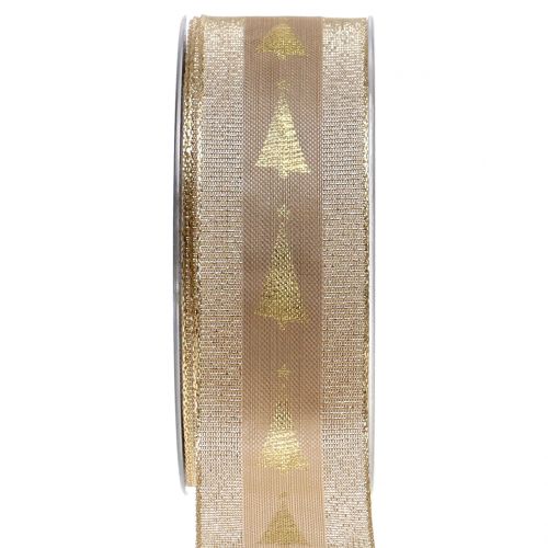 Floristik24 Decoratief lint goud met spar 40mm 15m
