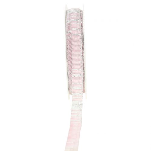 Floristik24 Decoratielint roze met zilver Lurex draad verstevigd 10mm 20m