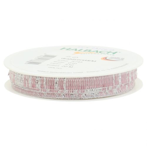 Floristik24 Decoratielint roze met zilver Lurex draad verstevigd 10mm 20m