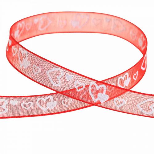 Floristik24 Decoratielint rood met hartjes 10mm 20m