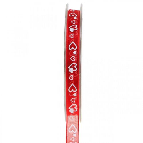 Floristik24 Decoratielint rood met hartjes 10mm 20m