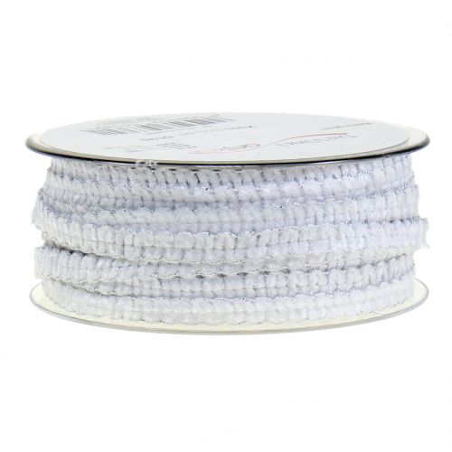 Floristik24 Decoratief tape fluweel optiek wit 10mm 20m