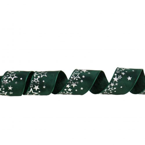 Artikel Decoratielint sterpatroon groen-zilver 40mm 25m