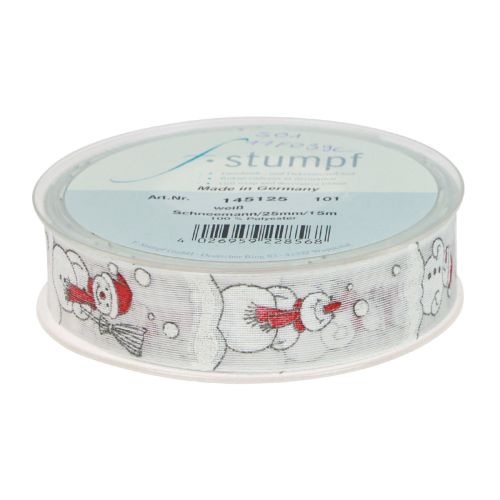 Artikel Cadeaulint kerstsneeuwman rood wit 25mm 15m