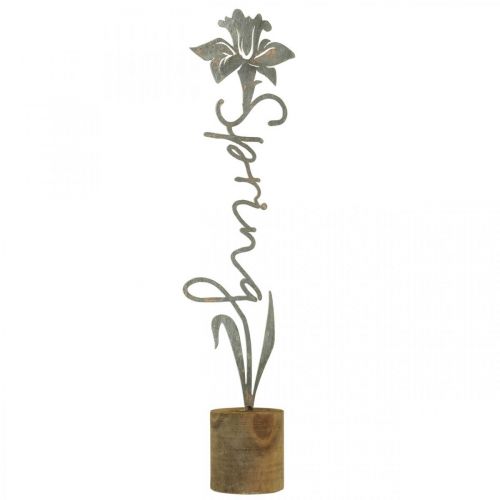 Metalen sierbloem houten standaard belettering Spring 6x9,5x39,5cm