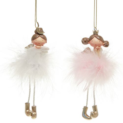Floristik24 Decoratief figuur engel prinses kerstboomversiering wit, roze 12cm 2 st