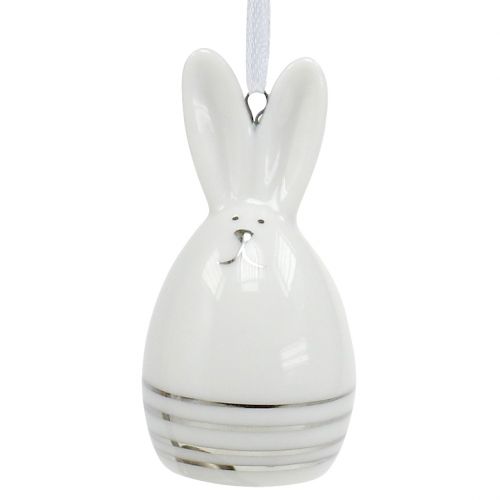 Artikel Decoratief konijntje om op te hangen wit, zilver 6st