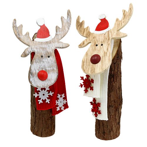 Floristik24 Deco figuur houten eland met sjaal 30cm 2st