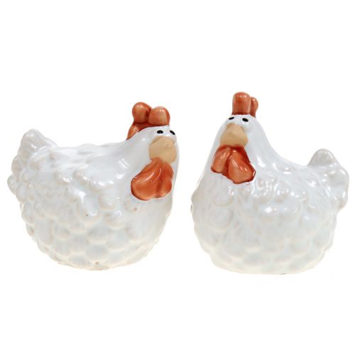 Floristik24 Decoratief kip wit, keramisch figuur, paasdecoratie 2st