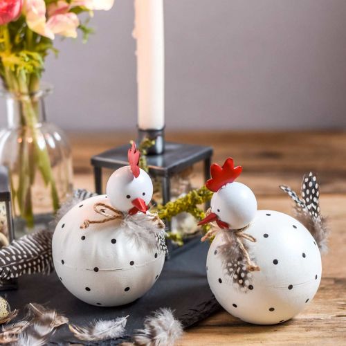Floristik24 Decoratiefiguur kip wit met stippen en veren H13cm 2st