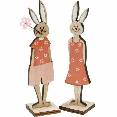 Decoratief figuur paashaas oranje, wit houten konijn paasdecoratie 6st