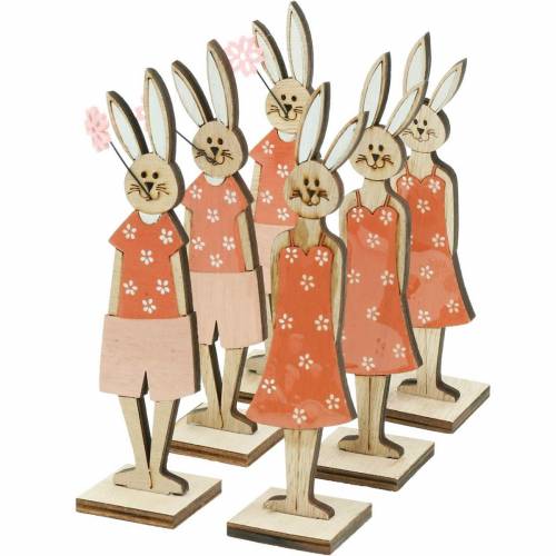 Floristik24 Decoratief figuur paashaas oranje, wit houten konijn paasdecoratie 6st