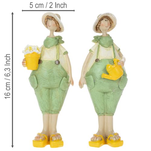 Decoratieve tuinmanfiguurtjes, tafeldecoratie, zomer, groen/geel, 16,5 x 5,5 cm, 2 stuks | Floristik24.nl