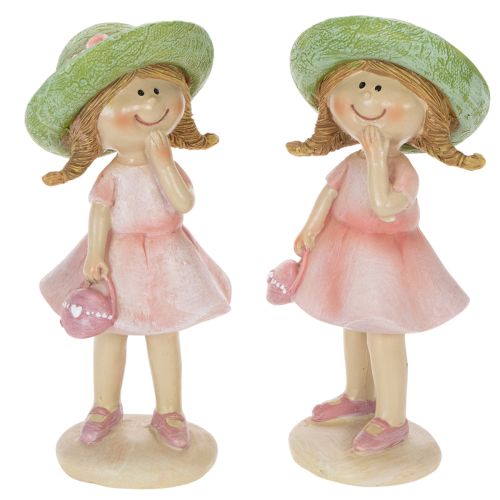 Decoratieve beeldjes van meisjes met hoedjes, roze en groen, 6,5 x 5,5 x 14,5 cm, 2 stuks kopen | Floristik24.nl