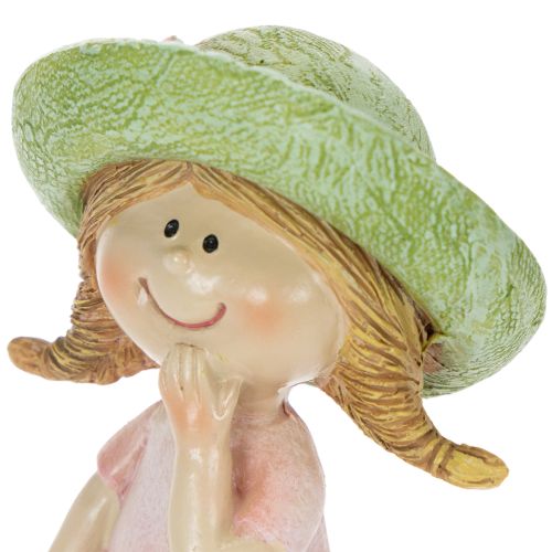 Decoratieve beeldjes van meisjes met hoedjes, roze en groen, 6,5 x 5,5 x 14,5 cm, 2 stuks | Floristik24.nl