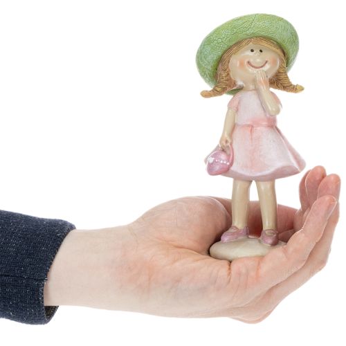 Decoratieve beeldjes van meisjes met hoedjes, roze en groen, 6,5 x 5,5 x 14,5 cm, 2 stuks | Floristik24.nl