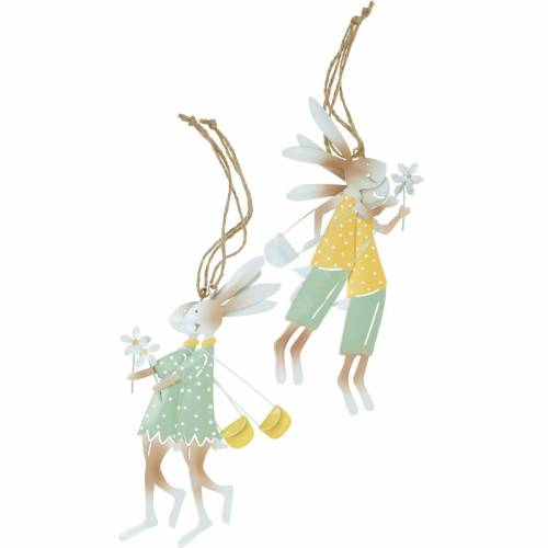 Decoratieve figuren paar konijntjes, metalen decoratie, paashaasjes om op te hangen, lentedecoratie 4st
