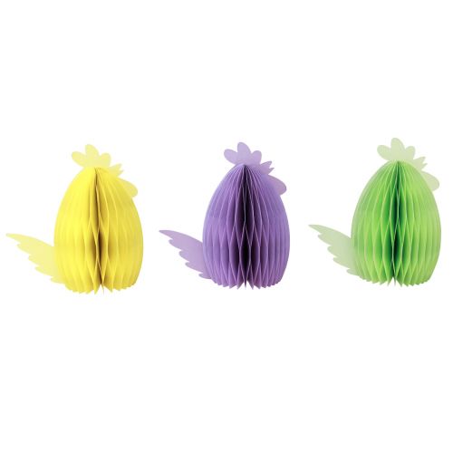 Floristik24 Decoratieve figuren honingraat kip geel groen paars 18,5x12x20cm 3st