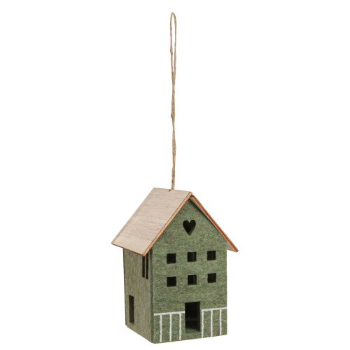 Artikel Decoratieve hanger vilt decoratie huisje groen naturel 6cmx8cmx11cm 4 st