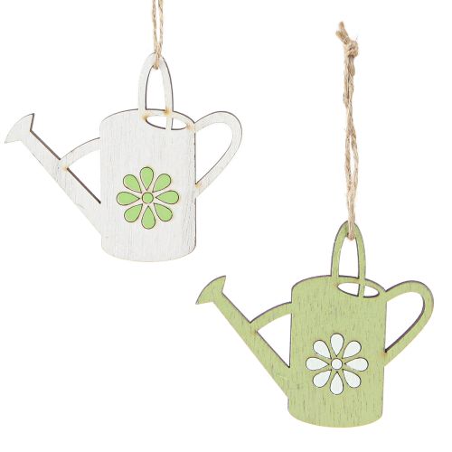 Artikel Decoratieve hanger gieter houtdecoratie naturel groen 8cm 12 st